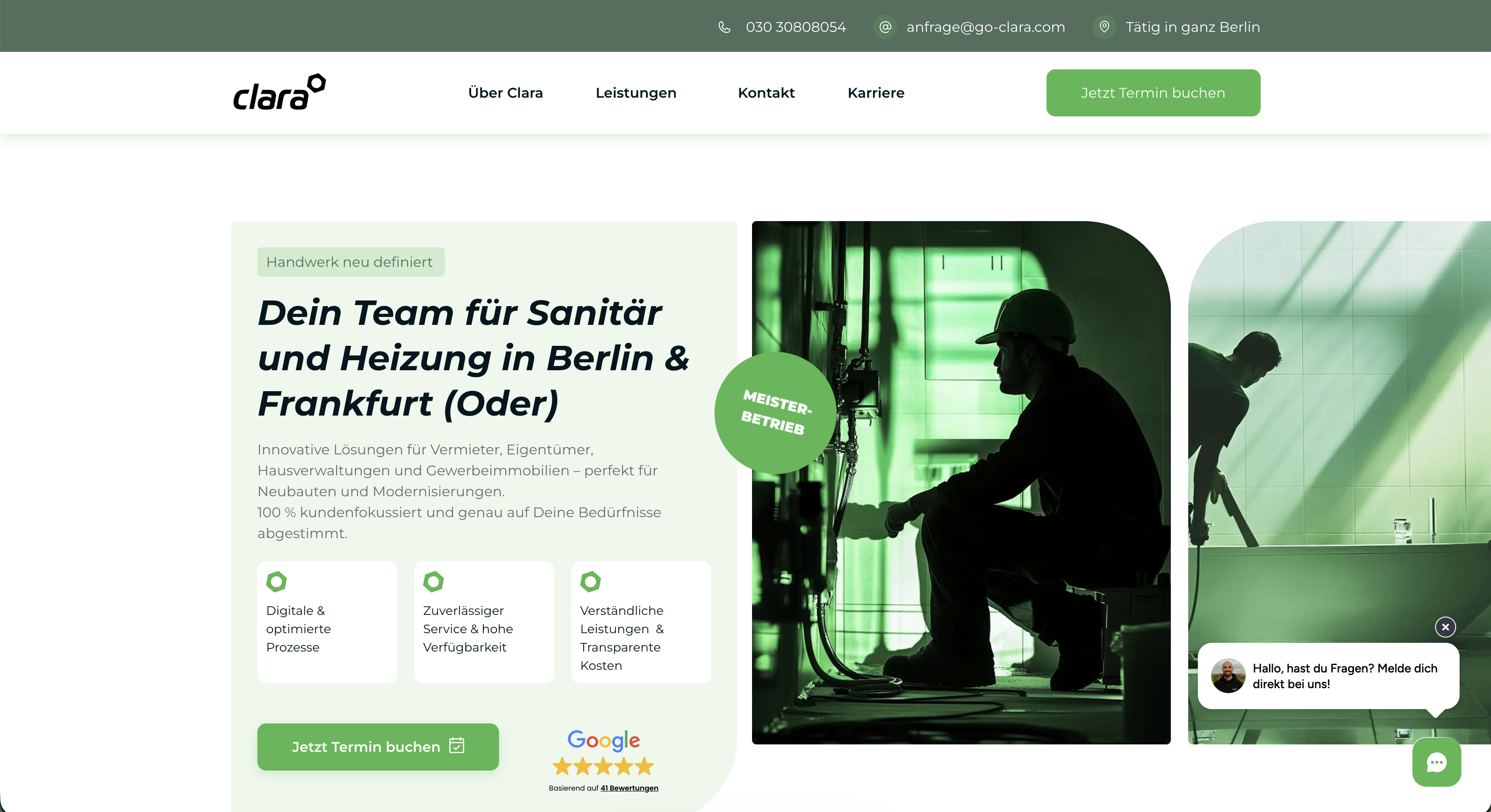 Go Clara - SHK Betrieb - Website Screenshot